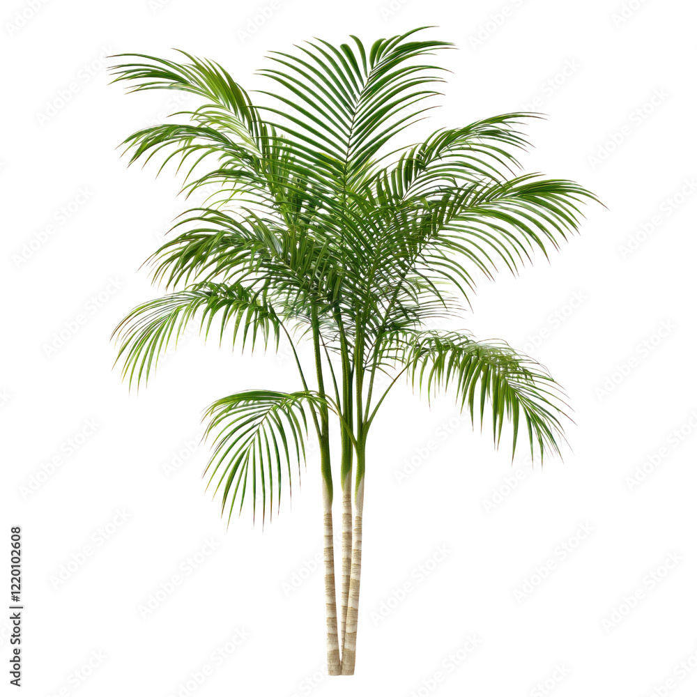 Obraz premium A tall Areca palm with feathery fronds, isolated on a transparency background