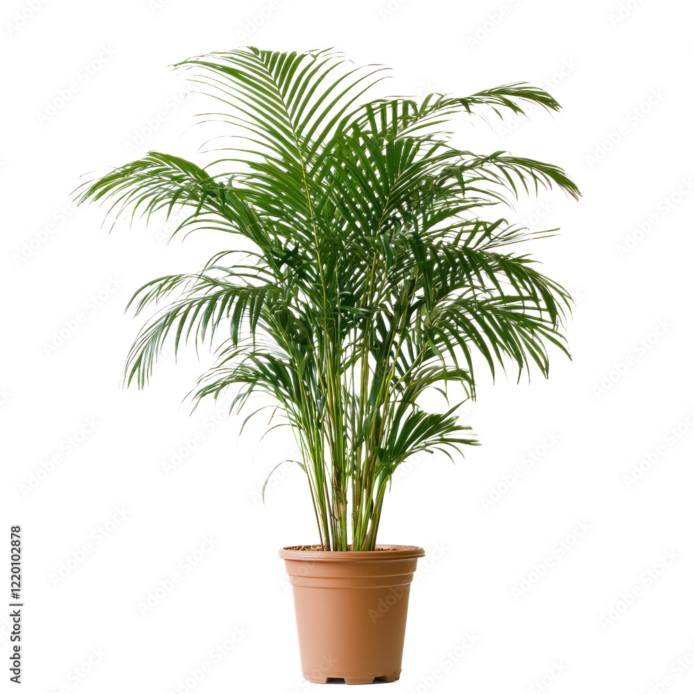 A potted Areca palm tree, displayed against a transparency background A potted Areca palm tree, displayed against a transparency background