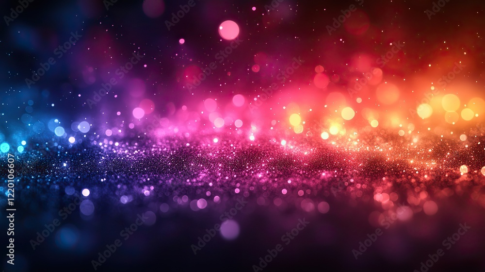 Vibrant multicolor bokeh lights on a dark background form an abstract design perfect for modern art and technology projects. Vibrant multicolor bokeh lights on a dark background form an abstract design perfect for modern art and technology projects.