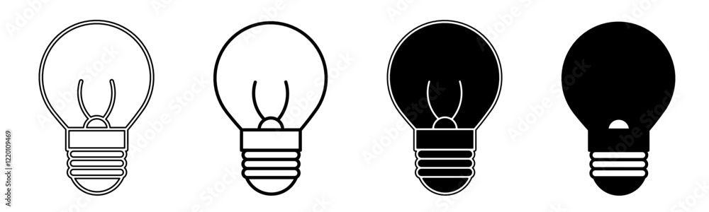 Black and white illustration of a light bulb. Light bulb icon collection with line. Stock vector illustration. Black and white illustration of a light bulb. Light bulb icon collection with line. Stock vector illustration.
