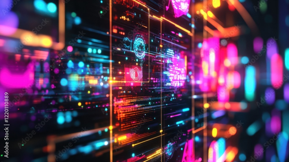 A futuristic 3D chatbot projecting colorful artistic variations in holographic screens, glowing brightly, on white A futuristic 3D chatbot projecting colorful artistic variations in holographic screens, glowing brightly, on white