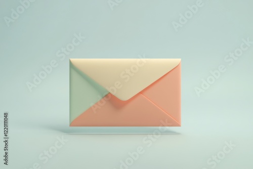 Free Download Minimalist 3D envelope icon in pastel colors, floating paper mail letter for communication, clean geometric stationery on soft blue background - GFXLoad