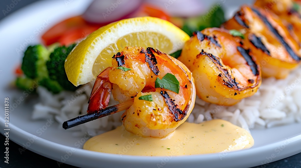Grilled Shrimp Skewers with Rice and Lemon A Delicious Summer Meal Grilled Shrimp Skewers with Rice and Lemon A Delicious Summer Meal
