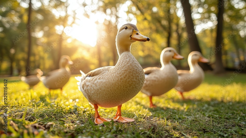 Obraz premium Golden Hour Ducks in a Park