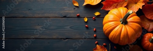 Wallpaper Mural Dark wood background with a single large pumpkin, single pumpkin, fall decorations Torontodigital.ca