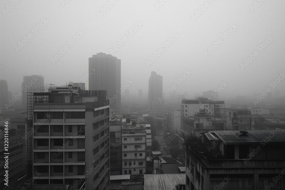 Obraz premium Air pollution, pm 2.5, industry pollution, toxic road smoke clouds and environment pollution, and vehicle carbon dioxide. Generative Ai.