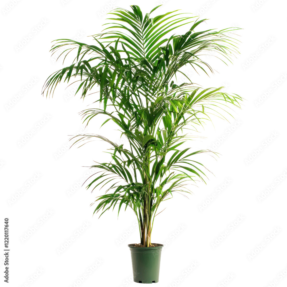 Fototapeta premium A tall Kentia Palm with feathery, arching fronds, isolated on a transparency background