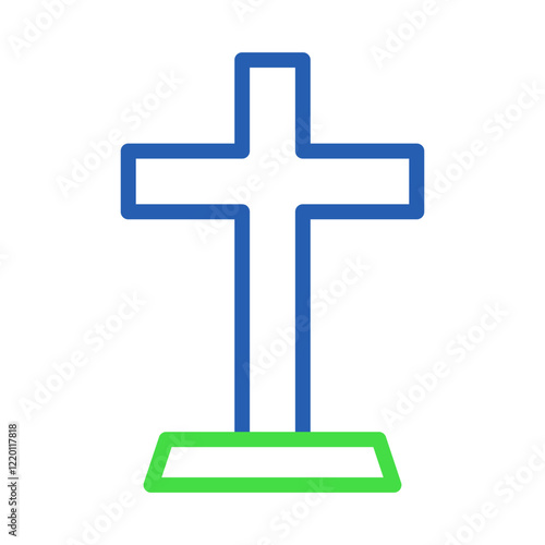A minimalist blue and green christian cross icon