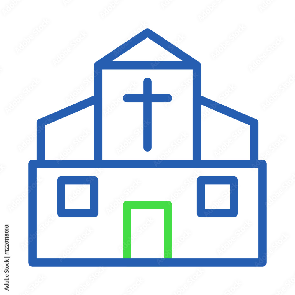 Simple Blue and Green Church Outline Illustration Simple Blue and Green Church Outline Illustration