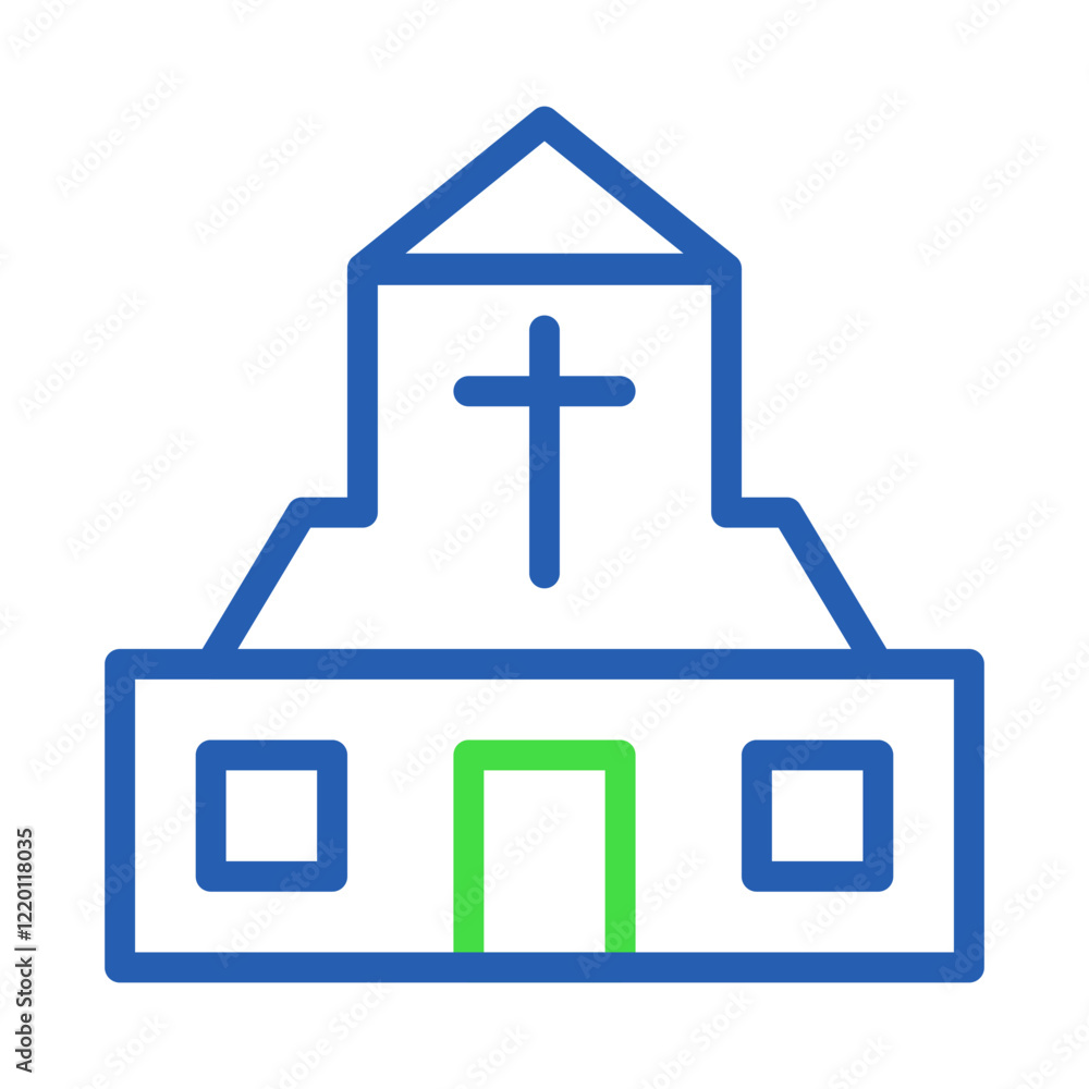 Obraz premium Blue and Green Church Icon with Cross Design Graphic