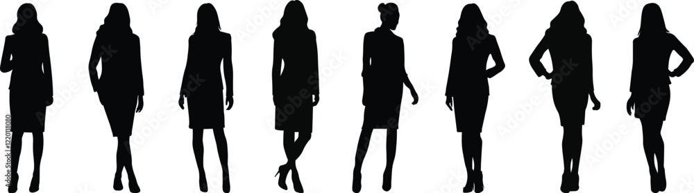 Silhouette of a group of business people standing, black color women standing