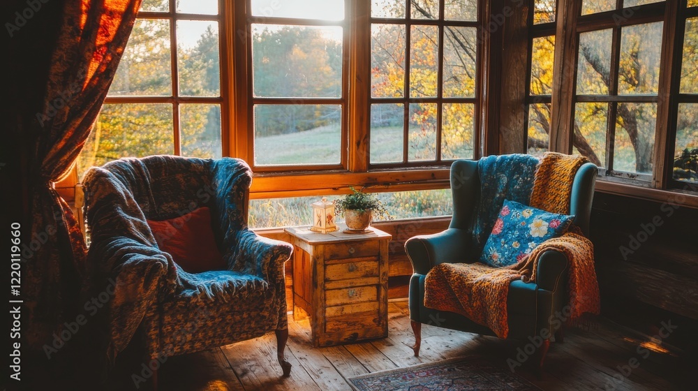 Fototapeta premium Vintage Living Room with Cozy Armchairs and Light