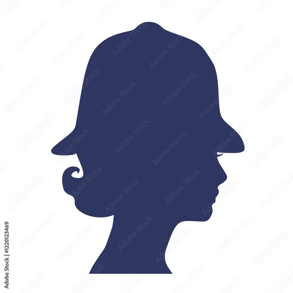 Metropolitan policewoman face side view icon. Elegant silhouettes of a female head. Avatar profile sign