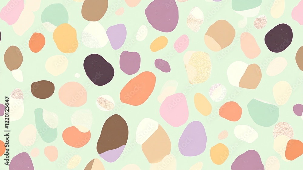 A light green background with small, round shapes in various shades of pastel pink, purple, brown, yellow, orange, and white. A light green background with small, round shapes in various shades of pastel pink, purple, brown, yellow, orange, and white.