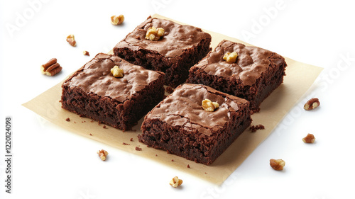 Freshly baked brownies with gooey chocolate center, topped with walnuts, perfect for dessert lovers. Indulge in this rich and decadent treat that satisfies every sweet craving photo