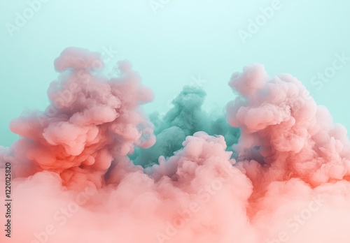 Pink and blue smoke clouds in the sky