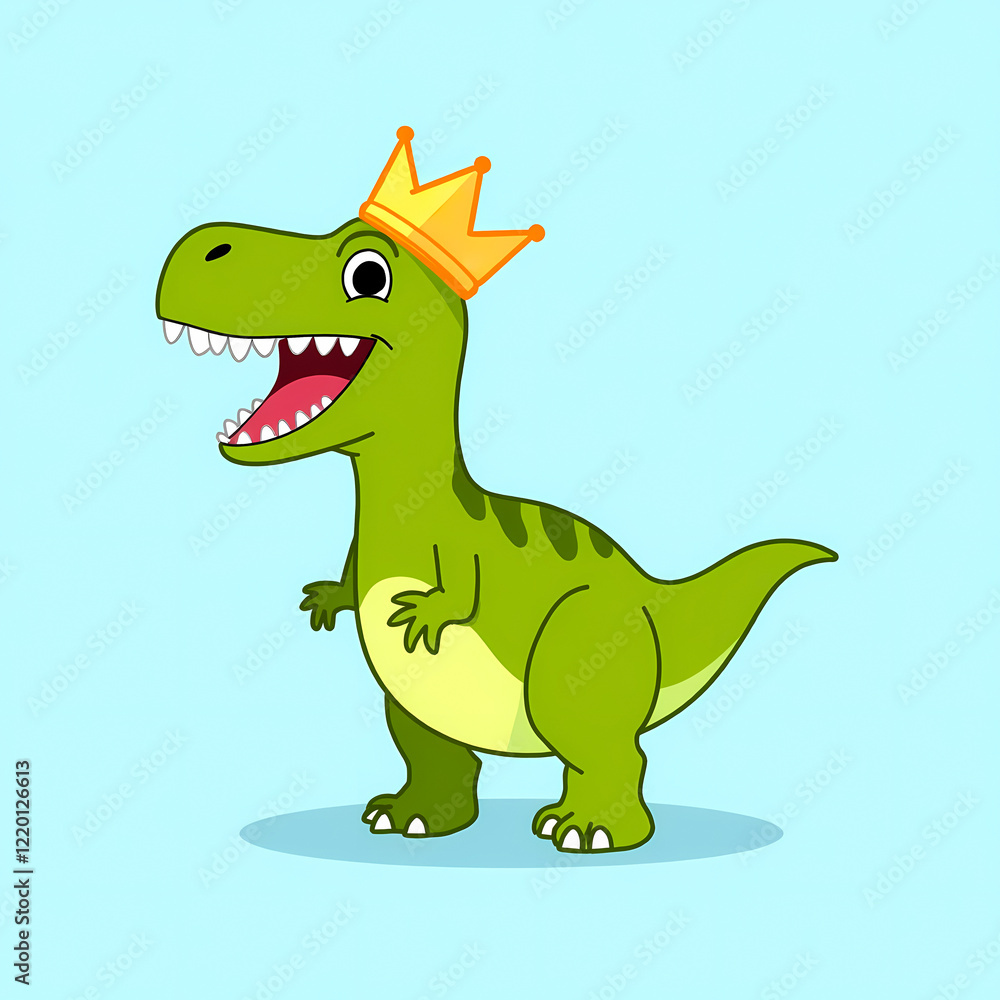 Naklejka premium cheerful green dinosaur wearing a golden crown