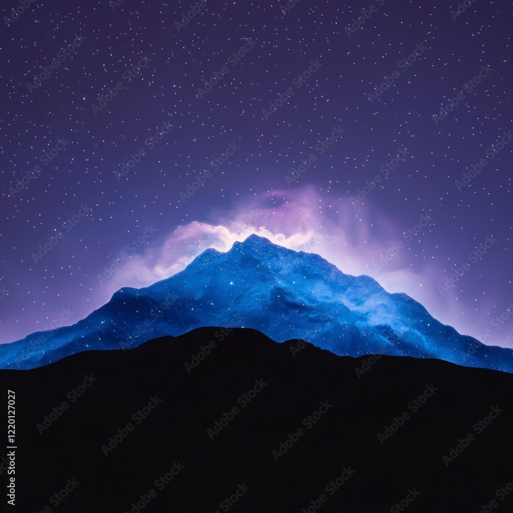 Majestic Night Mountain Starry Sky Blue Hues Nebula Majestic Night Mountain Starry Sky Blue Hues Nebula
