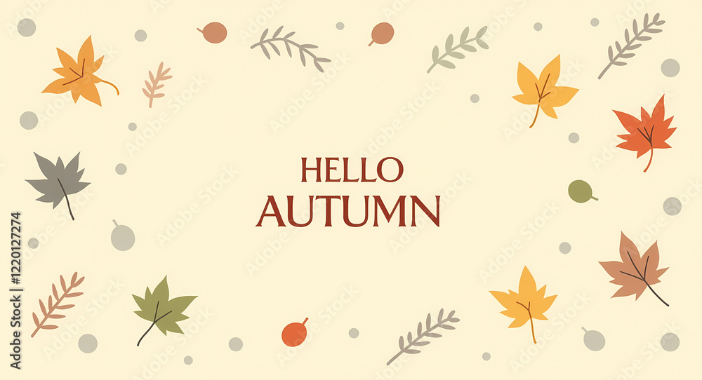 charming autumnal with scattered maple leaves and berries charming autumnal with scattered maple leaves and berries