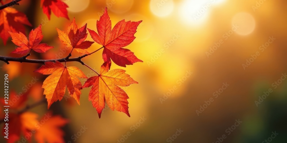 Autumnal foliage bathed in the warm glow of the setting sun, showcasing vibrant red and orange leaves on a branch Autumnal foliage bathed in the warm glow of the setting sun, showcasing vibrant red and orange leaves on a branch