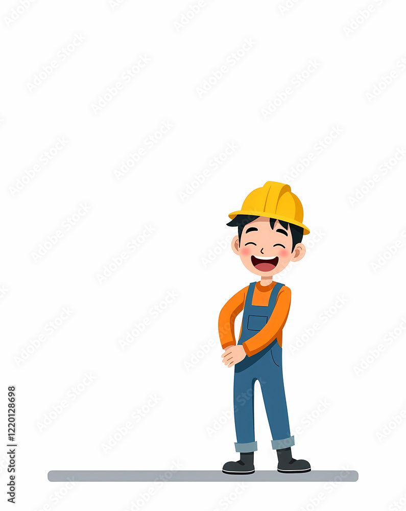happy young worker in overalls and a yellow hardhat radiates joy and enthusiasm. happy young worker in overalls and a yellow hardhat radiates joy and enthusiasm.