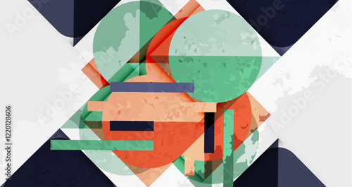 Squares, circles and triangles and grainy noisy texture. Vector Illustration For Wallpaper, Banner, Background, Card, Book Illustration, landing page