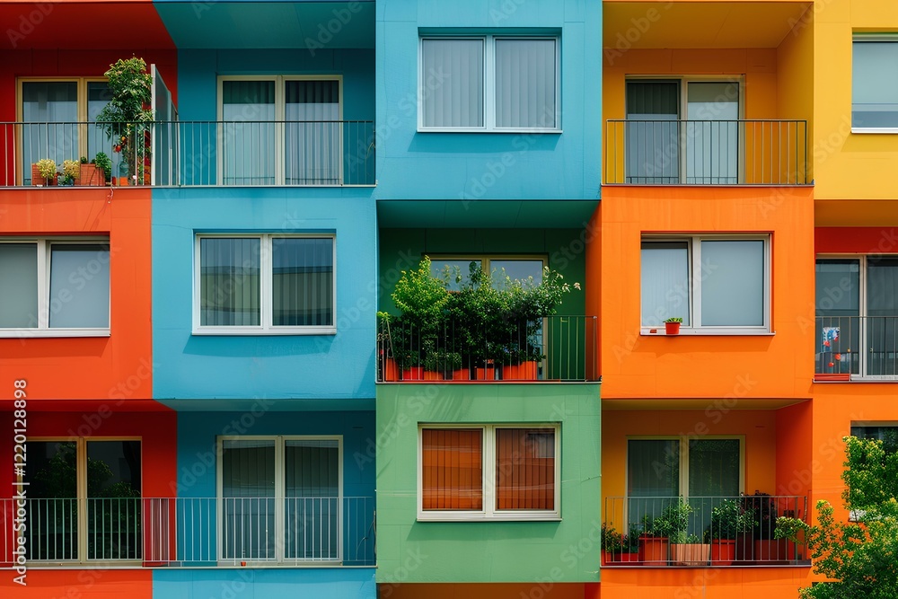 Obraz premium A multicolored building with lots of windows and balconies