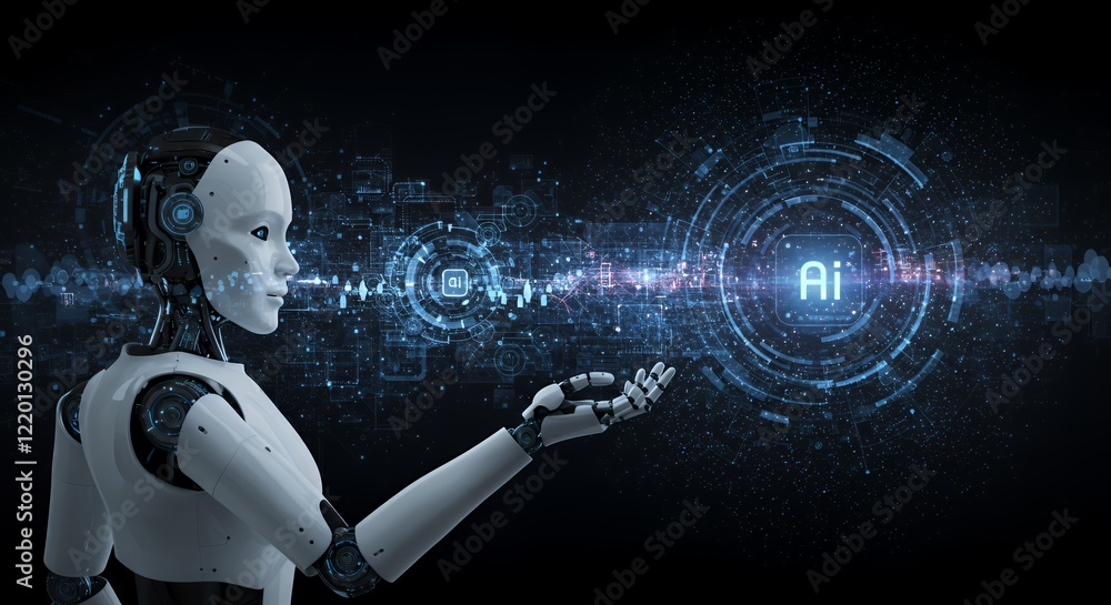 Fototapeta premium Advanced Robot Interacting With Artificial Intelligence System