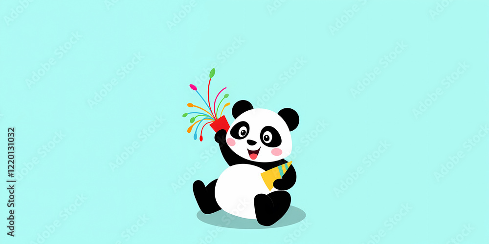cheerful panda bear playfully holding a colorful party popper cheerful panda bear playfully holding a colorful party popper