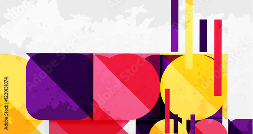Squares, circles and triangles and grainy noisy texture. Vector Illustration For Wallpaper, Banner, Background, Card, Book Illustration, landing page