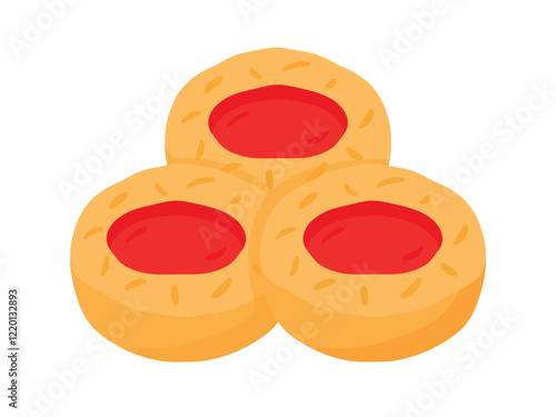 Thumbprint Cookies with Strawberry Jam for Nastar Kue Kering Lebaran Idul Fitri Vector Illustration