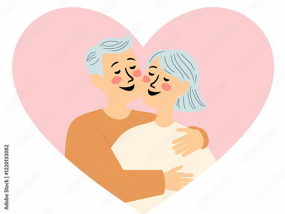 affectionate older couple embracing inside a heart shape affectionate older couple embracing inside a heart shape