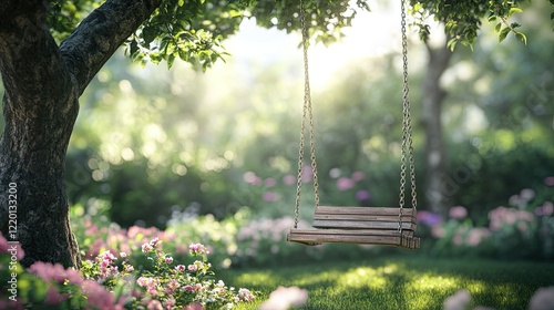 Serene Garden Swing: A Peaceful Escape in a Lush Green Paradise