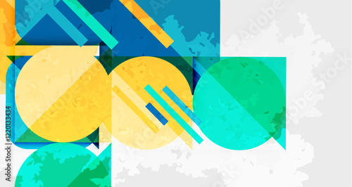 Squares, circles and triangles and grainy noisy texture. Vector Illustration For Wallpaper, Banner, Background, Card, Book Illustration, landing page