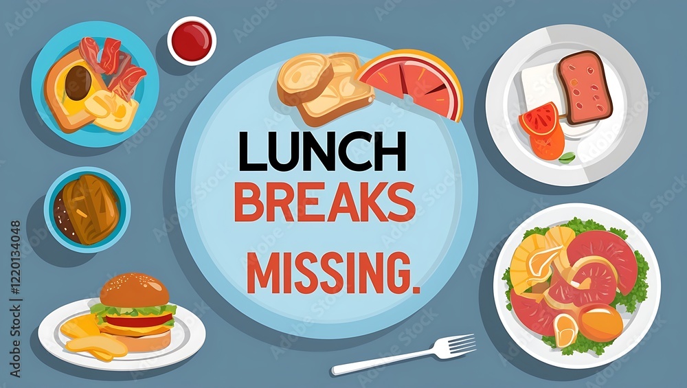 Lunch Breaks Missing Food Illustration Depicts Various Dishes Lunch Breaks Missing Food Illustration Depicts Various Dishes