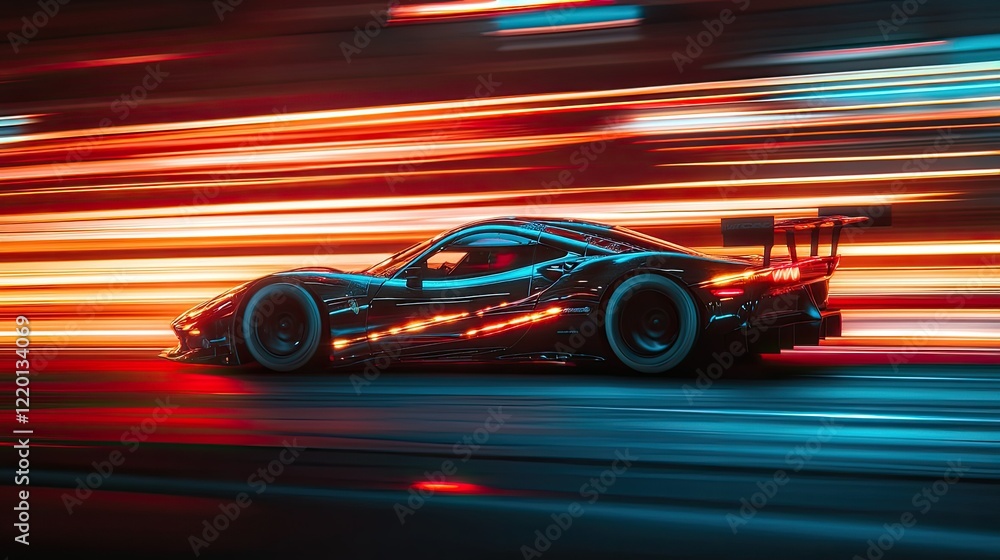 Night Speed: A Futuristic Race Car's High-Speed Pursuit Through Neon City Streets Night Speed: A Futuristic Race Car's High-Speed Pursuit Through Neon City Streets