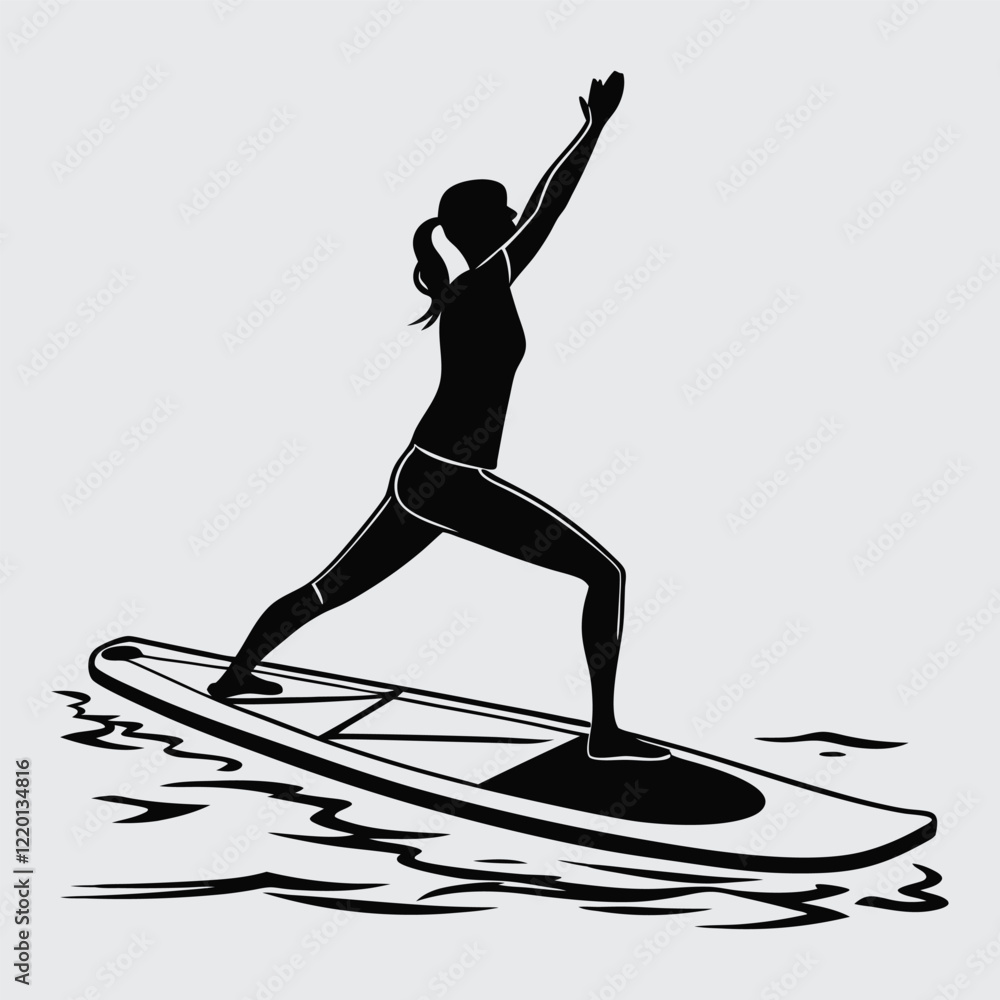 A-person-doing-yoga-on-a-paddleboard image silhouette vector art and illustration A-person-doing-yoga-on-a-paddleboard image silhouette vector art and illustration