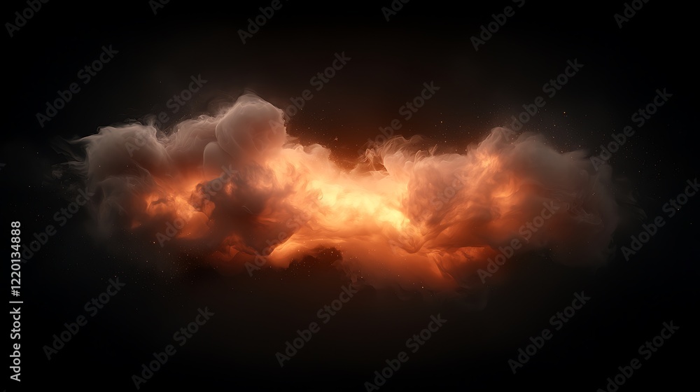 Fototapeta premium Dramatic explosion of fiery clouds illuminating a dark sky, creating a striking visual impact