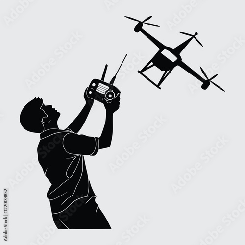 A-person-flying-a-drone image silhouette vector art and illustration