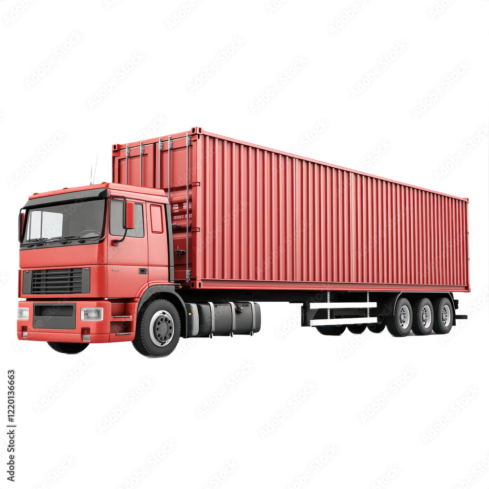 A cargo truck with a large container attached, isolated on a transparency background A cargo truck with a large container attached, isolated on a transparency background