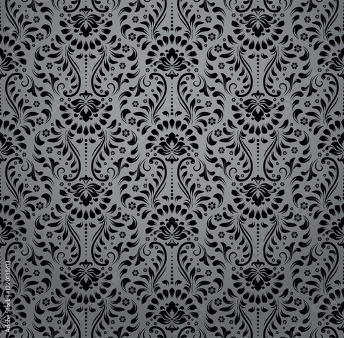 Wallpaper in the style of Baroque. Seamless vector background. Gray and black floral ornament. Graphic pattern for fabric, wallpaper, packaging. Ornate Damask flower ornament
