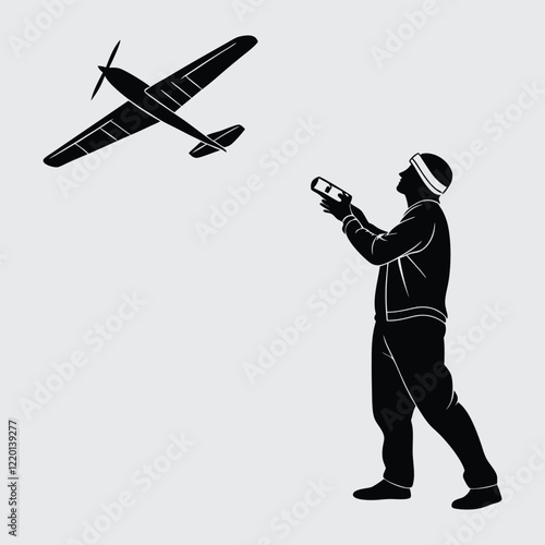 A-person-flying-a-drone image silhouette vector art and illustration