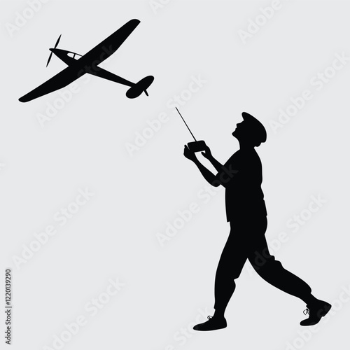 A-person-flying-a-drone image silhouette vector art and illustration