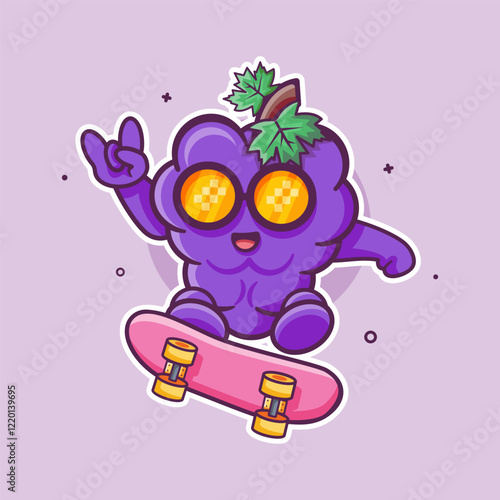 cool grape fruit character mascot playing skateboard isolated cartoon