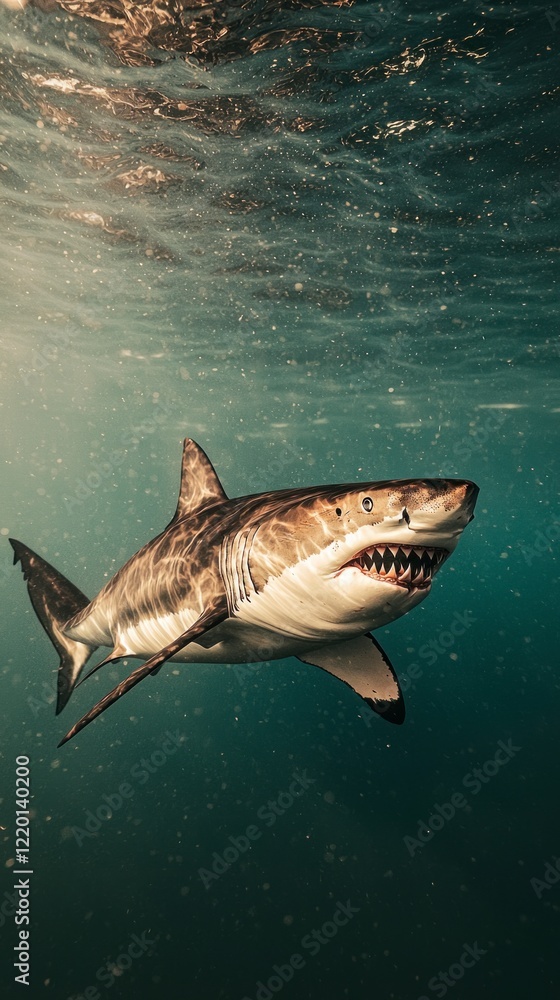 Naklejka premium Great White Shark Underwater Ocean Predator Wildlife Photo