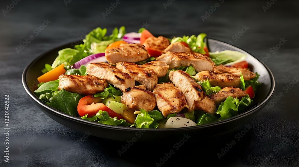 A view of a plate of chicken shawarma salad A view of a plate of chicken shawarma salad