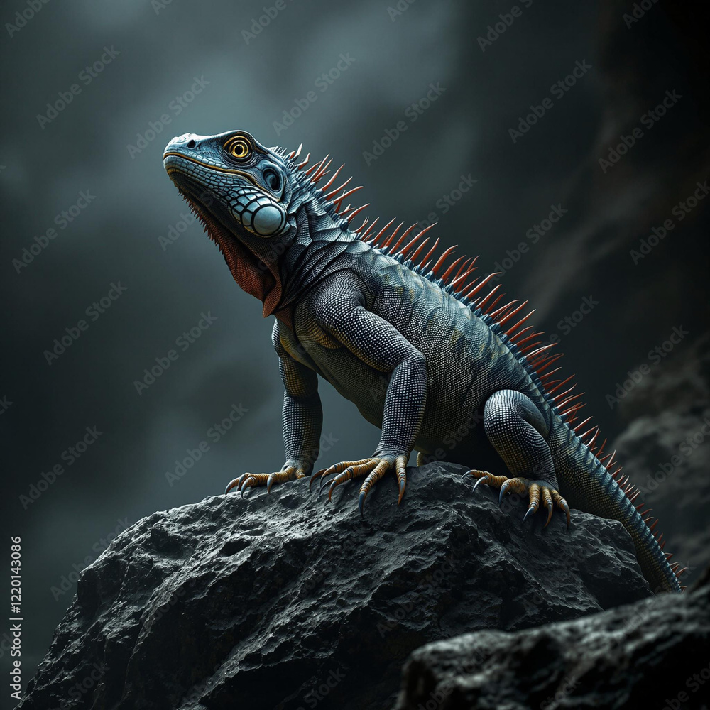 Obraz premium Iguana is standing on a rock