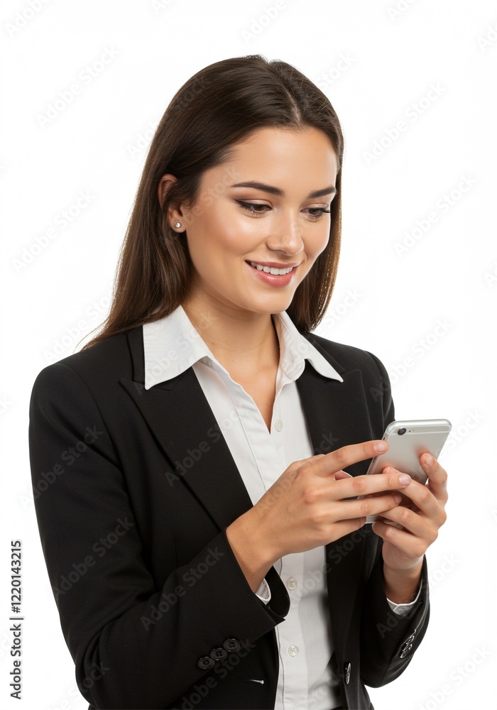 a young girl is holding a smartphone with a happy face . a business woman . Ai generative a young girl is holding a smartphone with a happy face . a business woman . Ai generative