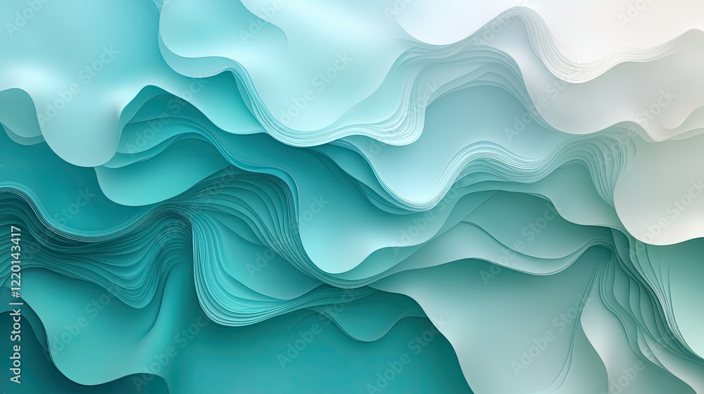 Fototapeta premium Abstract Teal Wave Layers: A Serene Digital Art Piece