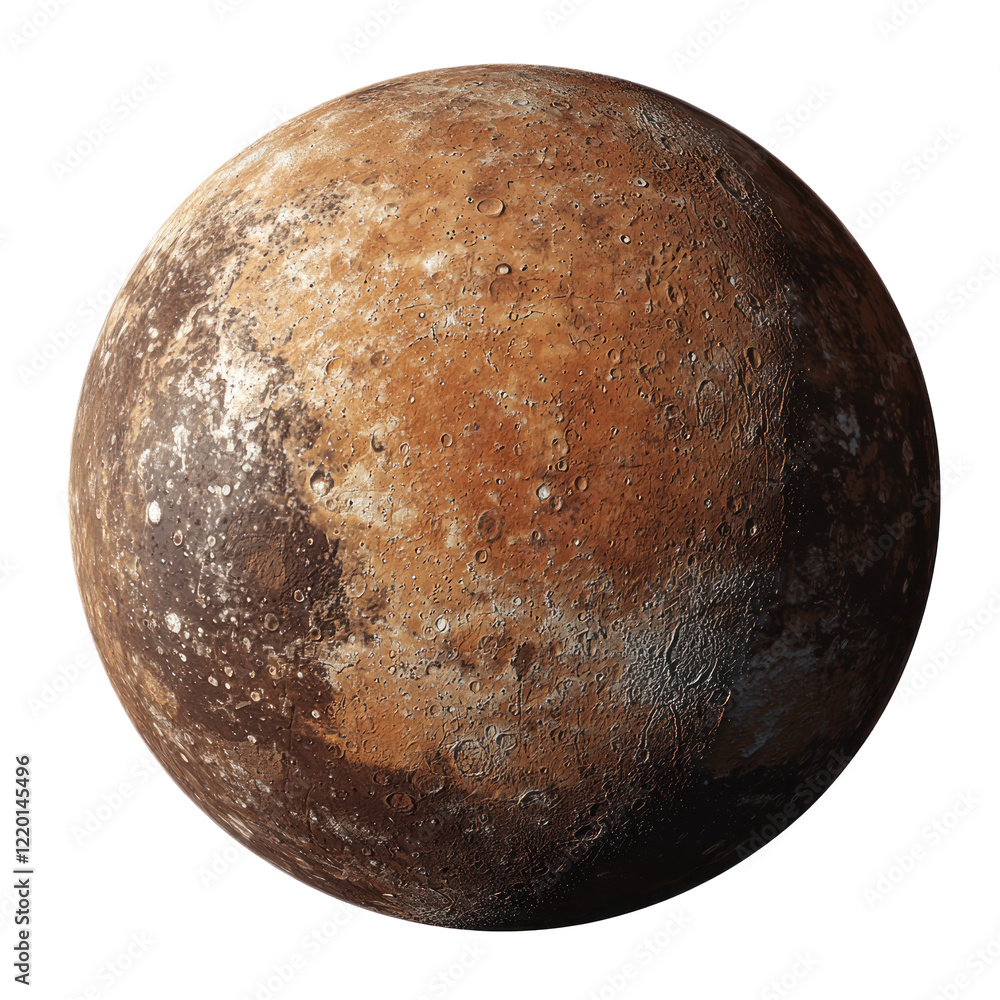 Naklejka premium Mercury Planet: A detailed image of the rocky surface of Mercury, the closest planet to the sun, isolated on a transparency background